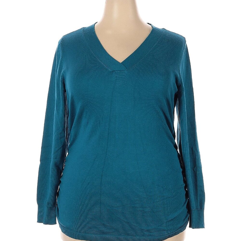 Lane Bryant V Neck Side Rouched Sweater Teal 18/20